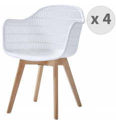 MERIDA-Chaise scandinave blanc pieds hêtre (x4)