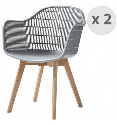 MERIDA-Chaise scandinave gris pieds hêtre (x2)