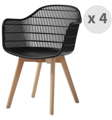 MERIDA-Chaise scandinave noir pieds hêtre (x4)