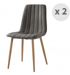 CARLA - Chaise scandinave tissu gris pieds métal effet bois(x2)