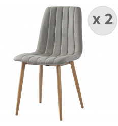 CARLA-chaises Scandinave tissu lin pieds métal effet bois(x2)