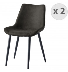 BRISTOL-Chaise vintage microfibre vintage ébène, pieds métal noir (x2)