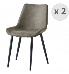 BRISTOL-Chaise vintage microfibre vintage brun clair pieds métal noir (x2)