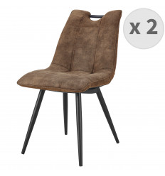 HANDY - Chaise vintage microfibre vintage marron pieds métal noir (x2)