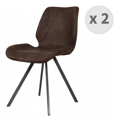 HORIZON - Chaise industrielle microfibre café vintage et noir (x2)