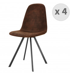 ATLANTA-Chaise industrielle microfibre café vintage pieds noir (x4)