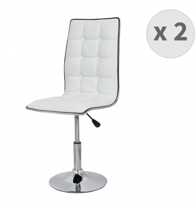 Lotx2 chaises pivotantes et réglables, Assise PU blanc, Structure métal chromé