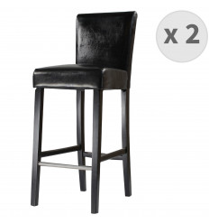 TURNER-Chaise de bar PU noir pieds noir (x2)
