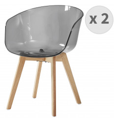 DIAMOND - Chaise design polycarbonate smoke pieds chêne (x2)