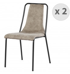 HARLEM-Chaise industrielle microfibre vintage brun clair pieds métal noir (x2)