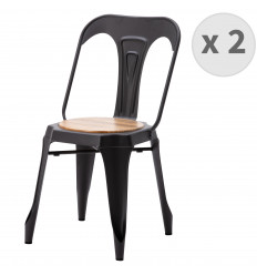 MATWOOD - Chaise industrielle gris mat assise bois pieds métal (x2)