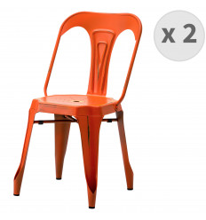 OLDIES-Chaise industrielle métal orange patiné (x2)