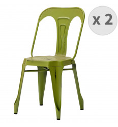 OLDIES-Chaise industrielle métal kaki patiné (x2)