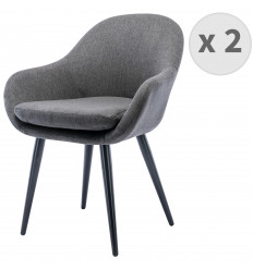 CANCUN - Chaise scandinave tissu gris pieds métal noir(x2)