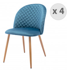LOLA- Chaise Scandinave velours bleu canard pieds métal effet bois,(x4)