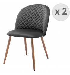 LOLA - Chaise vintage velours gris pieds métal effet bois,(x2)