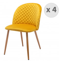 LOLA - Chaise vintage velours curry pieds métal effet bois,(x4)