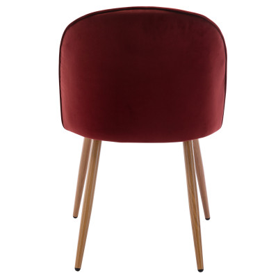 LOLA - Chaise vintage velours lie de vin pieds métal effet bois,(x2)