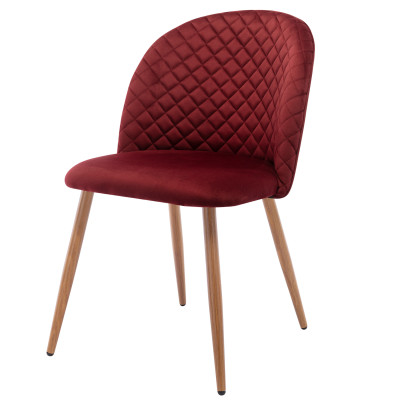 LOLA- Chaise Scandinave velours lie de vin pieds métal effet bois,(x2)