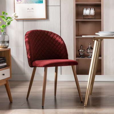 LOLA - Chaise vintage velours lie de vin pieds métal effet bois,(x2)