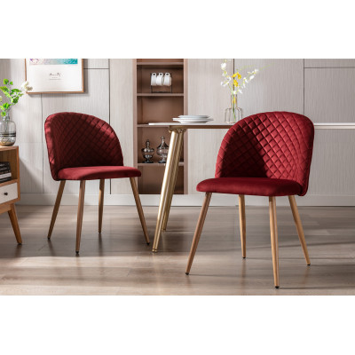 LOLA - Chaise vintage velours lie de vin pieds métal effet bois,(x2)