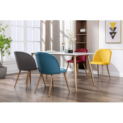 LOLA- Chaise Scandinave velours lie de vin pieds métal effet bois,(x2)