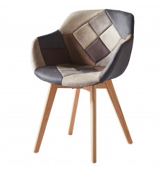 STEFFY OAK - Chaise vintage patchwork vintage pieds chêne (x1)