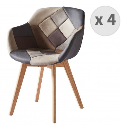 STEFFY OAK - Chaise vintage patchwork vintage pieds chêne (x4)