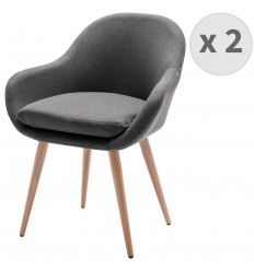 CANCUN - Chaise scandinave tissu gris pieds métal effet bois (x2)