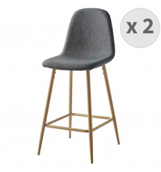 MANCHESTER - Sedia da bar scandinava tessuto grigio antracite gambe metallo legno (x2)