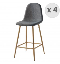 MANCHESTER - Chaise de bar scandinave tissu gris anthracite pieds métal bois (x4)