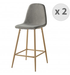 MANCHESTER - Sedia da bar scandinava tessuto grigio gambe metallo legno (x2)