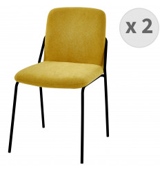 VICKIE - Chaise en tissu chevrons Moutarde et métal noir (x2)