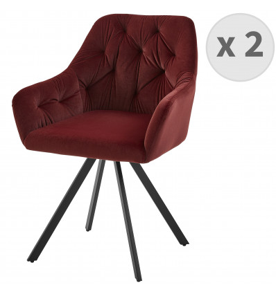 GORDON-Sillón de mesa en terciopelo rojo y metal negro (x2)