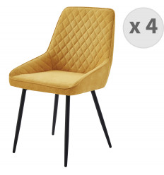 GRACE - Chaise en tissu chevrons Moutarde et pieds métal noir (x4)