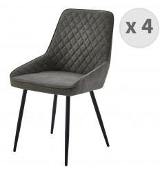 GRACE - Chaise en tissu chevrons Gris souris et pieds métal noir (x4)