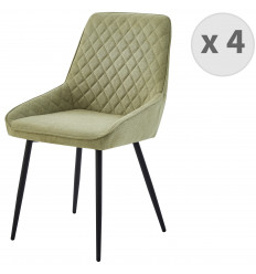 GRACE - Chaise en tissu chevrons Sauge et pieds métal noir (x4)