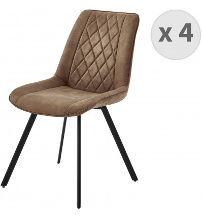 BRADLEY - Chaise vintage en microfibre marron et pieds métal noir (x4)