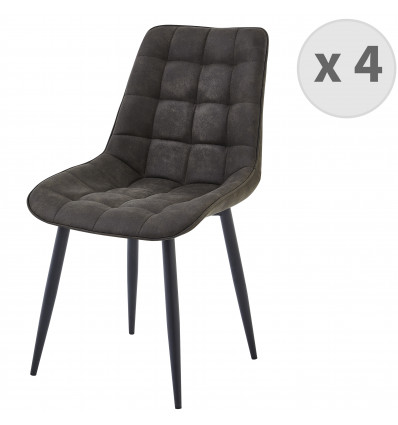 BROOKE - Chaise vintage en micro marron foncé et pieds métal noir (x4)