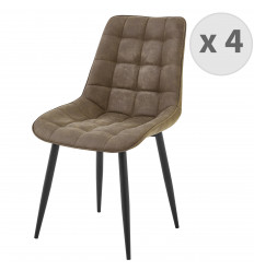 BROOKE - Chaise vintage en microfibre Marron et pieds métal noir (x4)