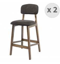 CLIFF - Chaise de bar vintage marron foncé et bois teinté noyer(x2)