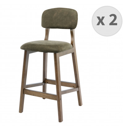 CLIFF - Chaise de bar vintage Army et bois teinté noyer(x2)
