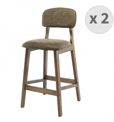 CLIFF - Chaise de bar vintage Marron et bois teinté noyer(x2)
