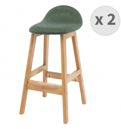 JUDE-Sedia da bar tessuto verde e legno (x2)