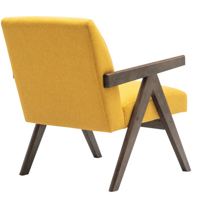 WARREN-Sillón de tela mostaza y madera gris teñida de nogal