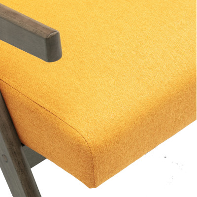 WARREN - Fauteuil lounge en tissu Moutarde et bois teinté noyer gris