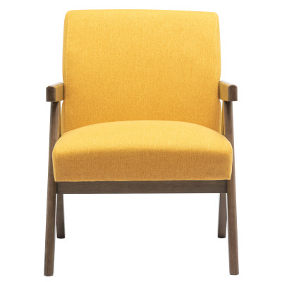 WARREN - Fauteuil lounge en tissu Moutarde et bois teinté noyer gris