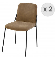 VICKIE - Chaise vintage en microfibre Marron et métal noir (x2)