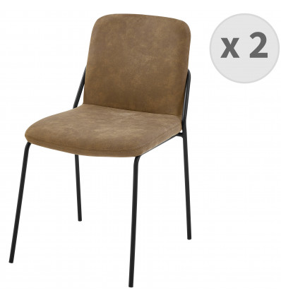 VICKIE - Chaise vintage en microfibre Marron et métal noir (x2)