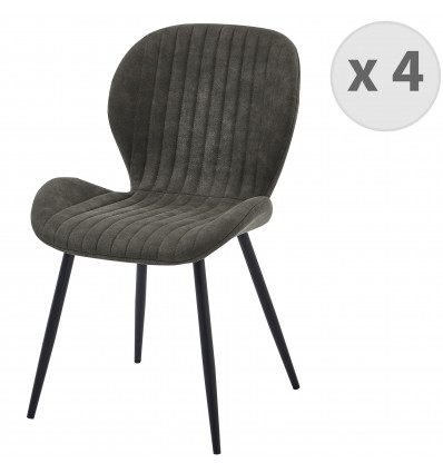 JANE - Chaise vintage en microfibre Marron foncé et métal noir (x4)
